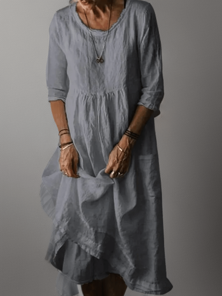 Image of Women's 3/4 Sleeve A-Line Midi Dress