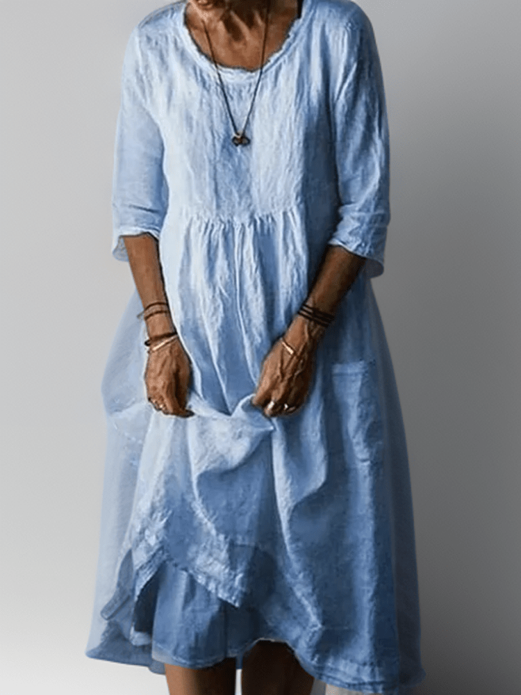 Image of Women's 3/4 Sleeve A-Line Midi Dress