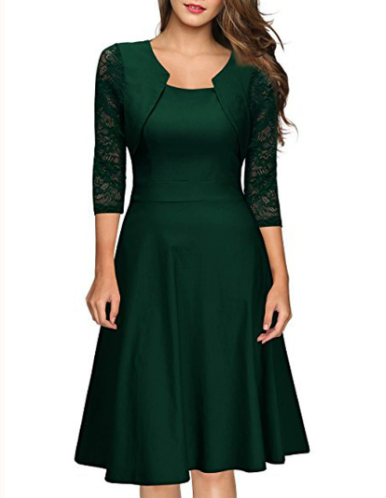 Image of Women's 3/4 Sleeve Lace A-Line Midi Dress