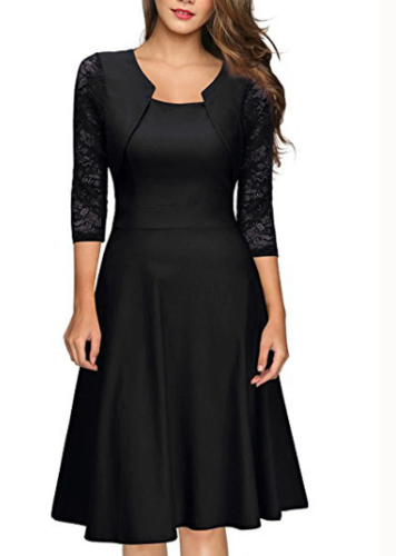 Image of Women's 3/4 Sleeve Lace A-Line Midi Dress