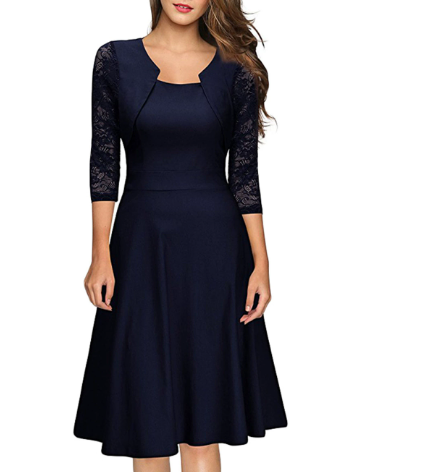 Image of Women's 3/4 Sleeve Lace A-Line Midi Dress