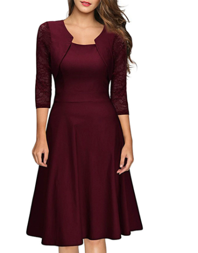 Image of Women's 3/4 Sleeve Lace A-Line Midi Dress