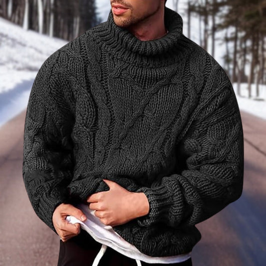 Men's Turtleneck Cable Knit Sweater - Image 1