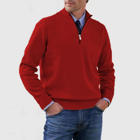 Men's Quarter-Zip Ribbed Knit Sweater - Image 1