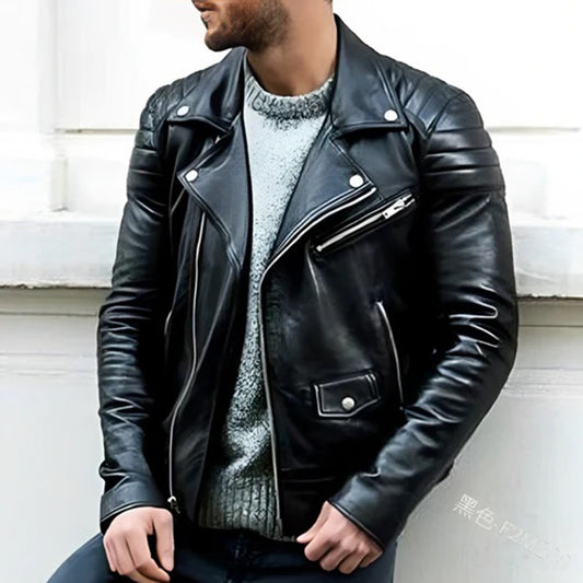 Men's Asymmetrical Leather Biker Jacket - Image 1