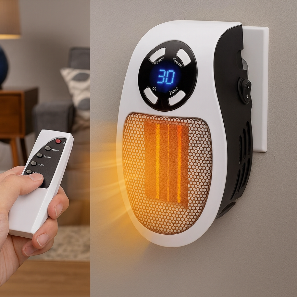 Compact Electric Heater – Energy-Efficient 500W Wall Heating with Remote Control for Rooms up to 20m² – Perfect for a Stylish and Cozy Evening in a Warm Home