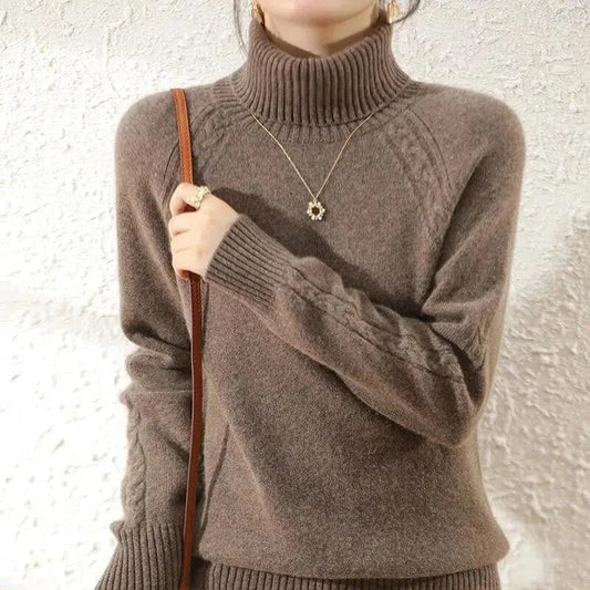 Women's Cable Knit Turtleneck Sweater - Image 1