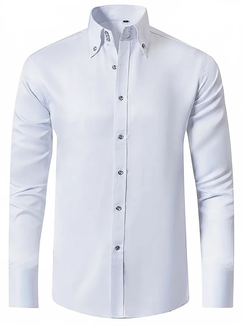 Men's Slim-Fit Long Sleeve Shirt with Buttoned Cuffs
