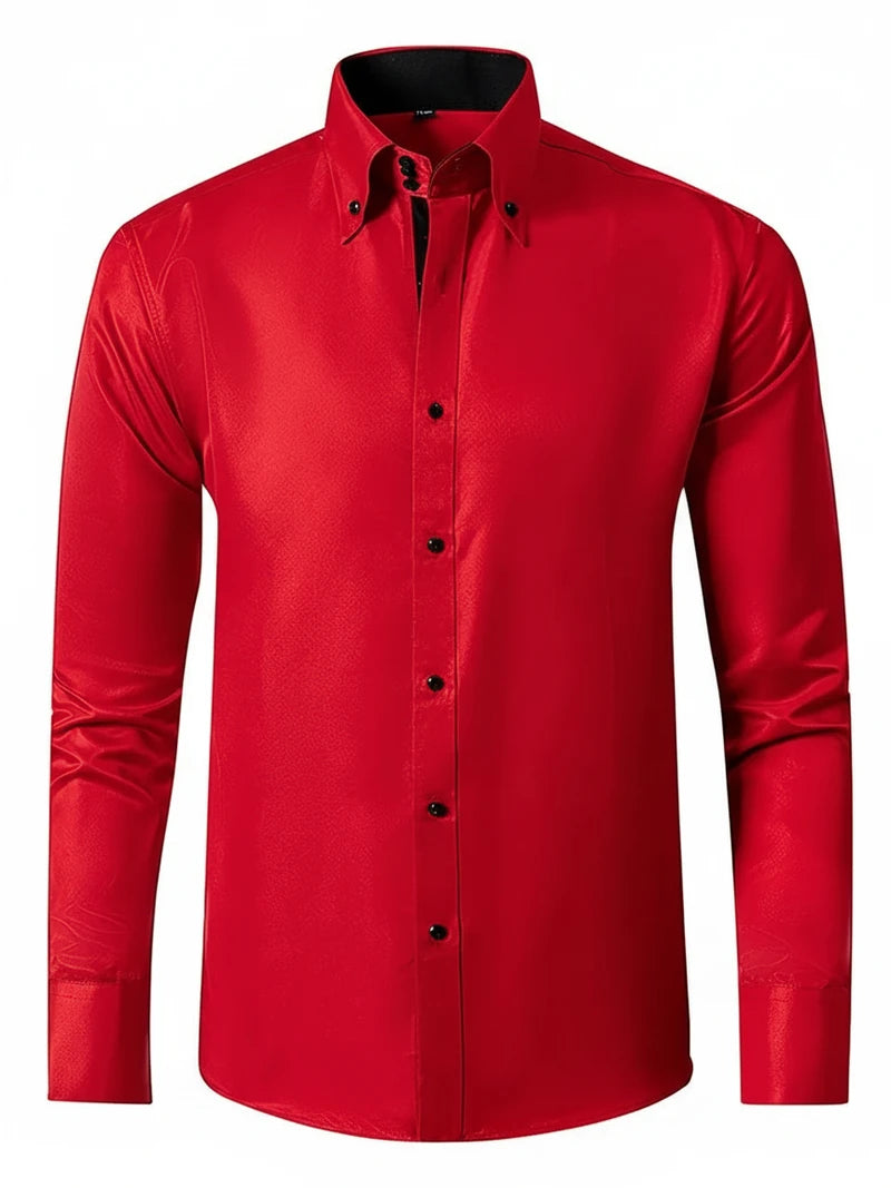 Men's Slim-Fit Long Sleeve Shirt with Buttoned Cuffs