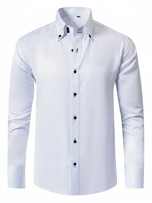 Men's Slim-Fit Long Sleeve Shirt with Buttoned Cuffs