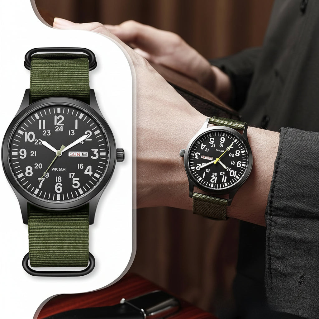 Men's Outdoor Watch with Water Resistance and Scratch Resistance – Durable Stainless Steel Case and Nylon Strap