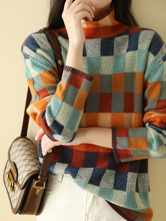 Women's Checkered Long Sleeve Sweater - Image 1