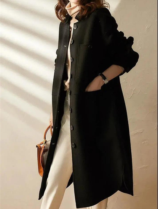 Women's Collarless Long Coat - Image 1