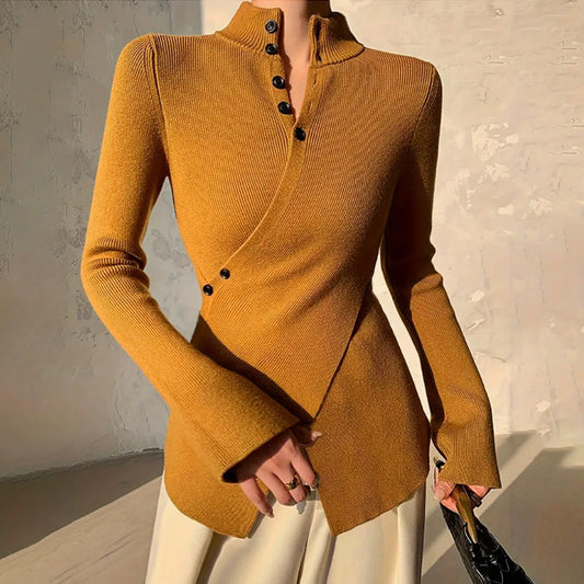 Women's Asymmetric Button Sweater - Image 1