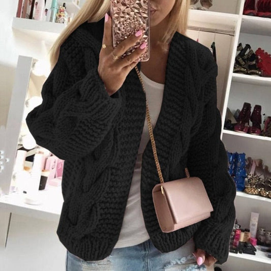 Women's Open Front Cable Knit Sweater - Image 1