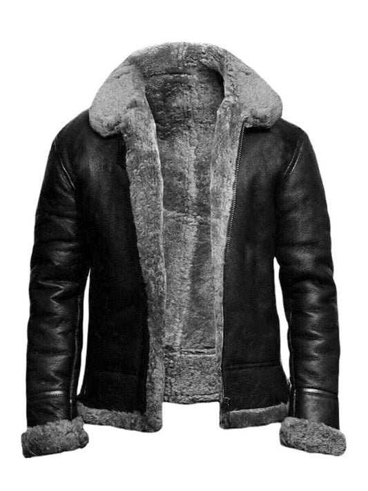Women's Shearling Collar Leather Jacket - Image 1