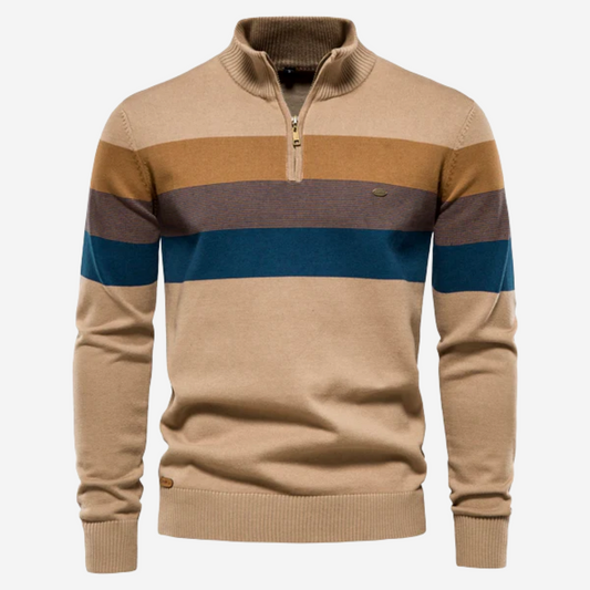 Men's Quarter-Zip Striped Sweater - Image 1
