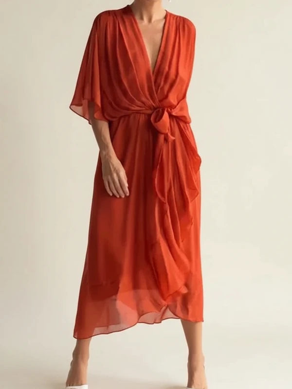 Women's Belted Wrap Midi Dress