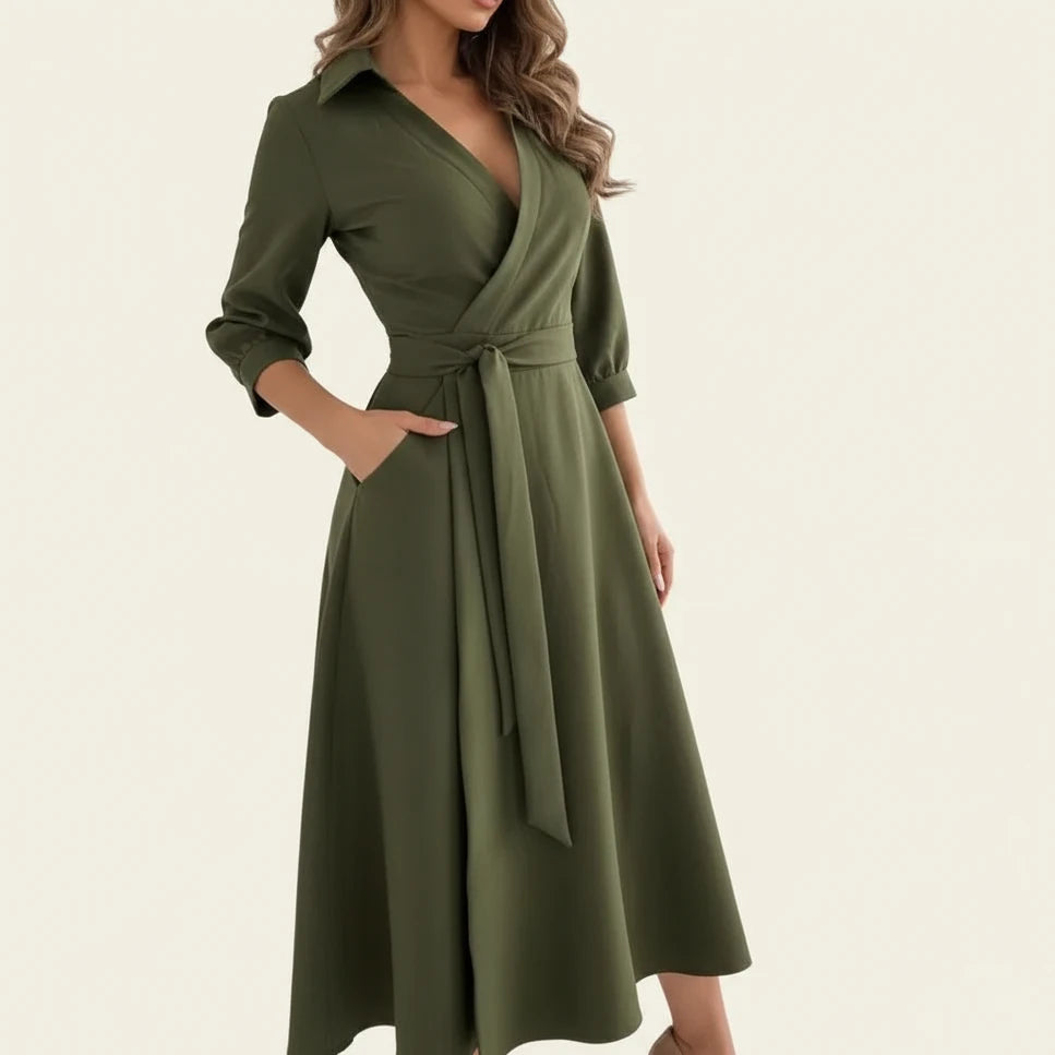 Women's Belted Wrap Midi Dress