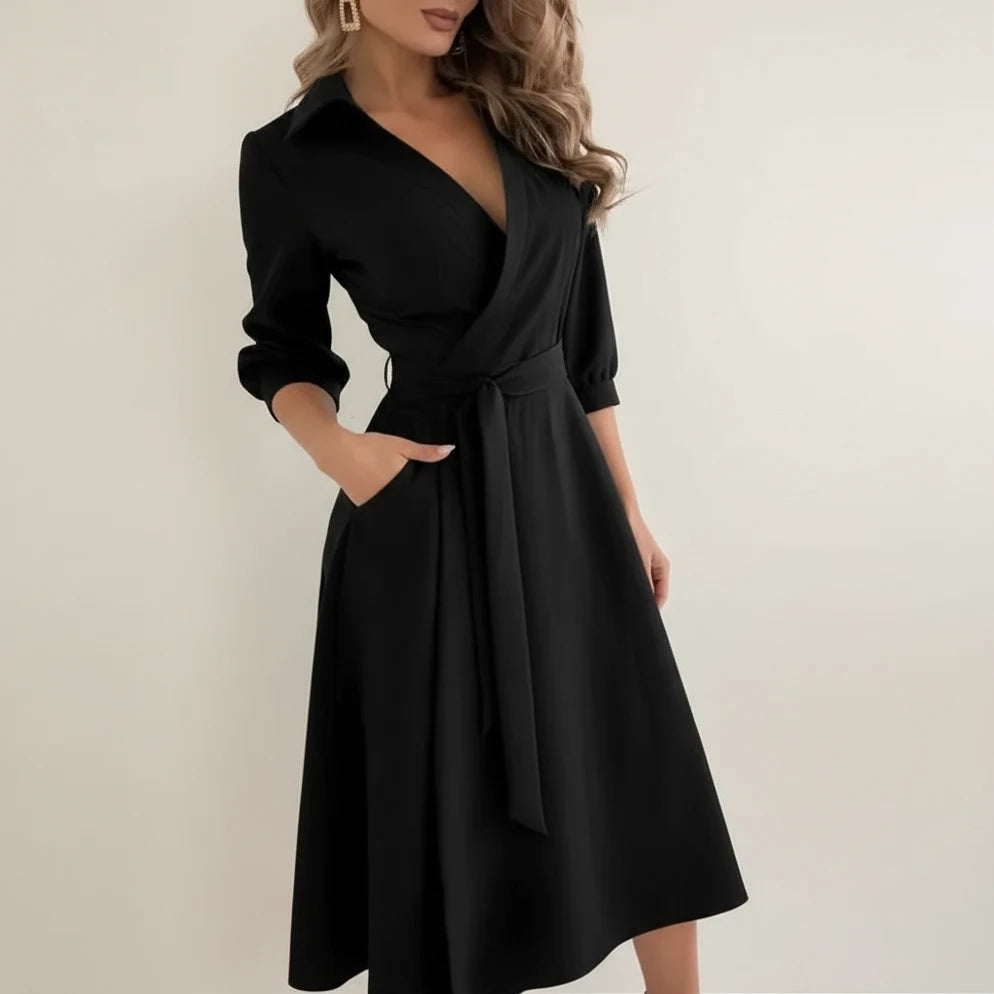 Women's Belted Wrap Midi Dress