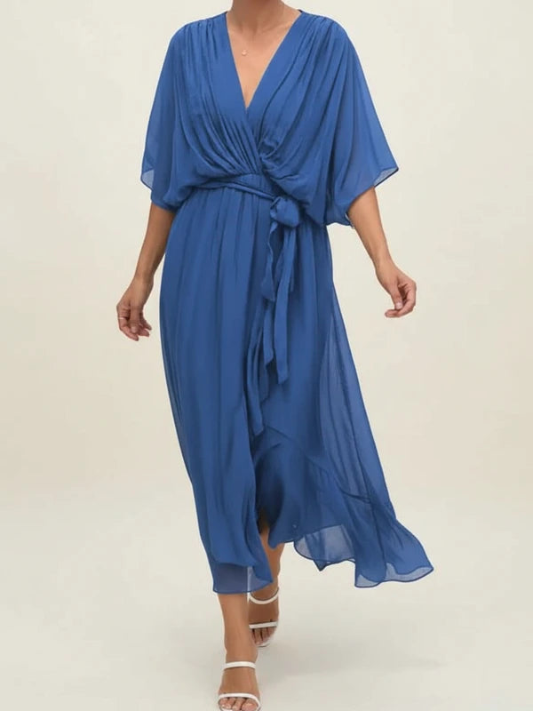 Women's Belted Wrap Midi Dress