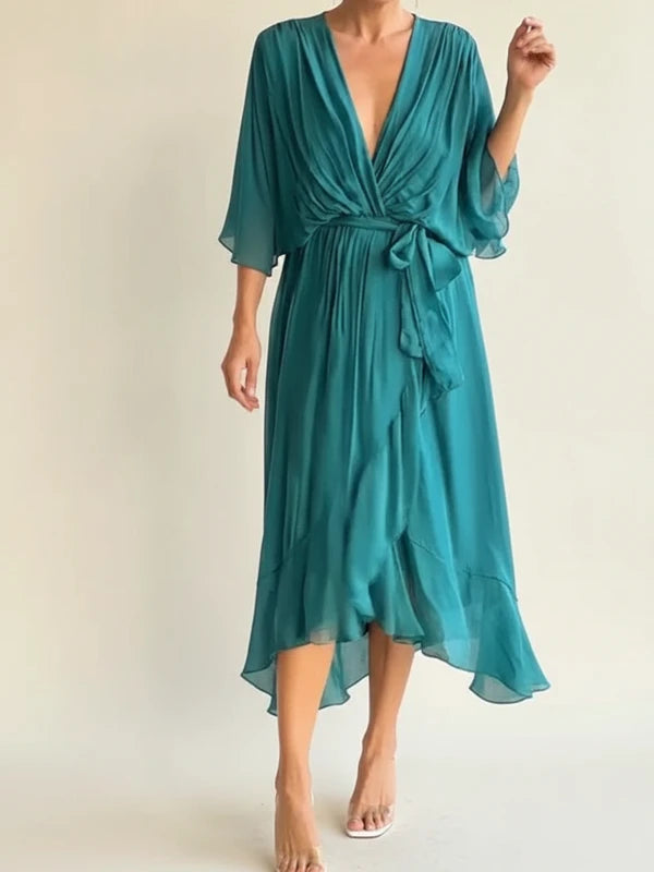 Women's Belted Wrap Midi Dress
