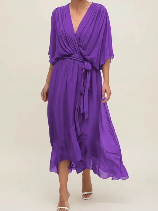Women's Belted Wrap Midi Dress