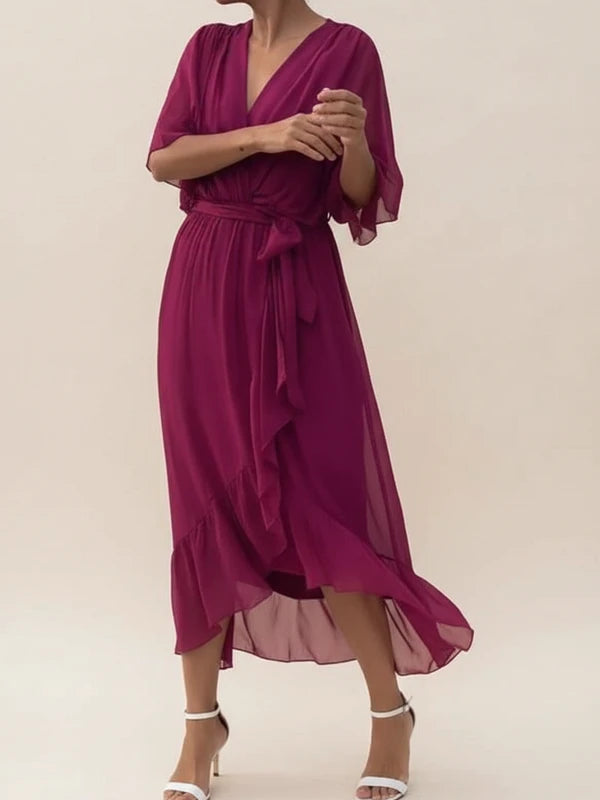 Women's Belted Wrap Midi Dress
