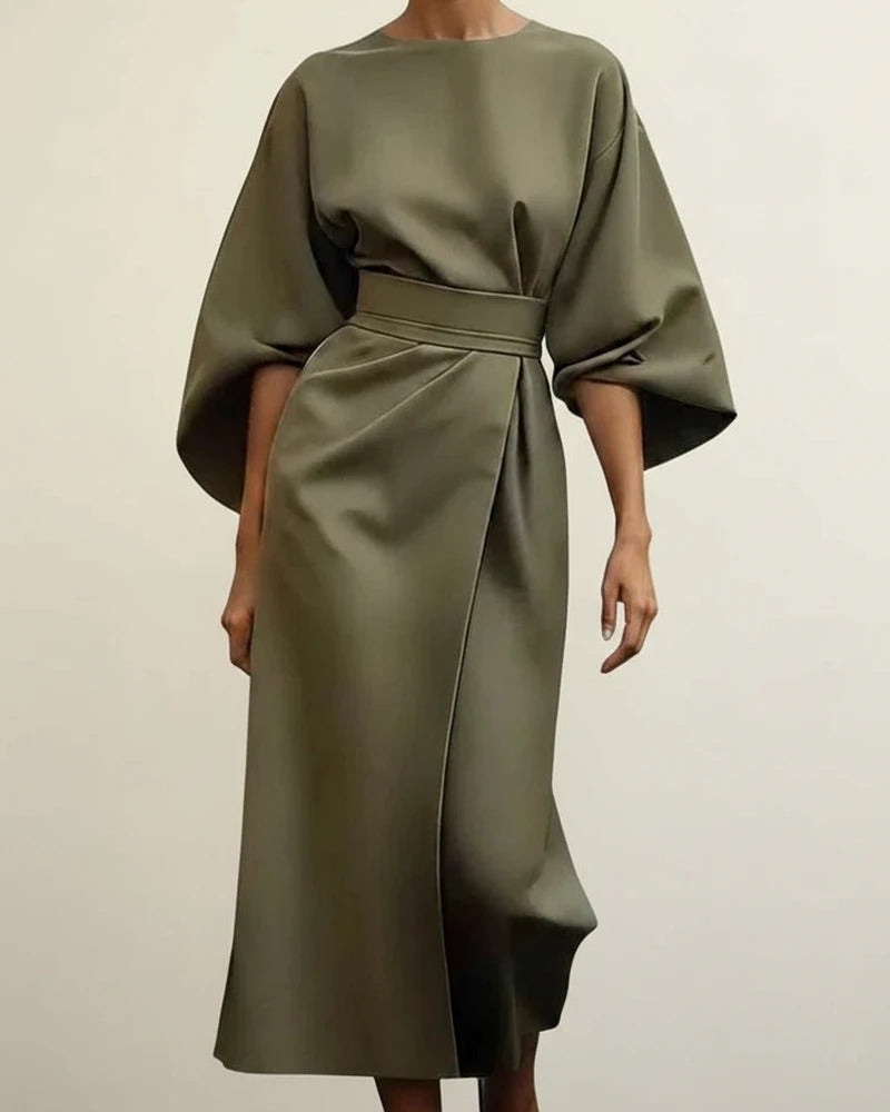 Women's Belted Wrap Midi Dress