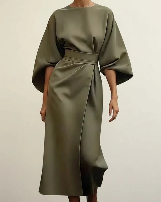 Women's Belted Wrap Midi Dress