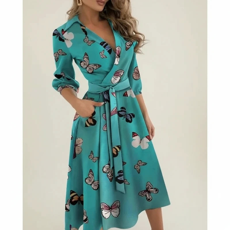Women's Belted Wrap Midi Dress
