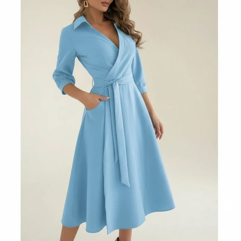 Women's Belted Wrap Midi Dress