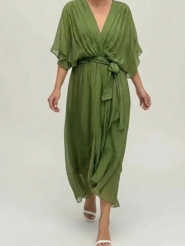 Women's Belted Wrap Midi Dress
