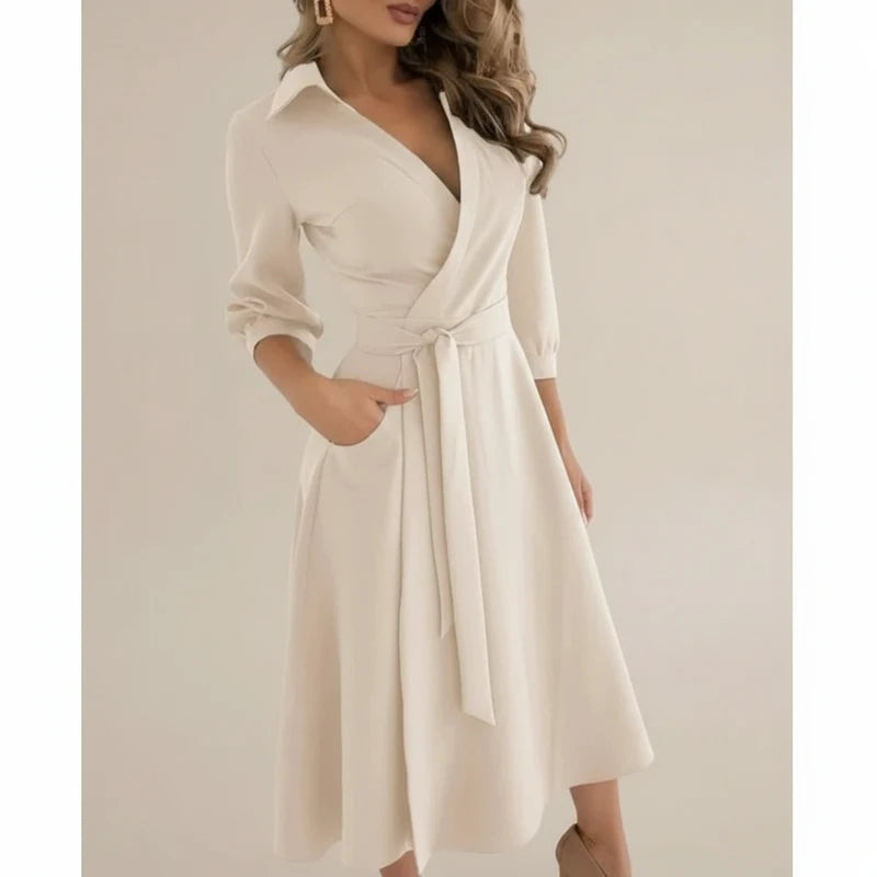 Women's Belted Wrap Midi Dress