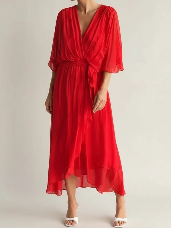 Women's Belted Wrap Midi Dress