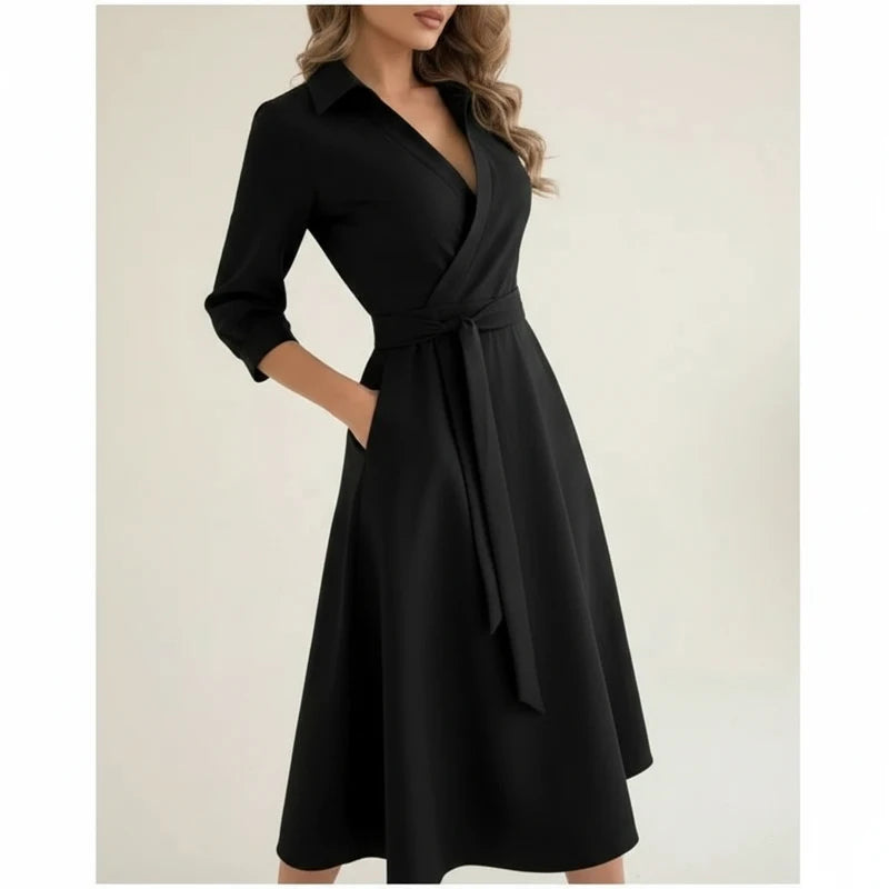 Women's Belted Wrap Midi Dress