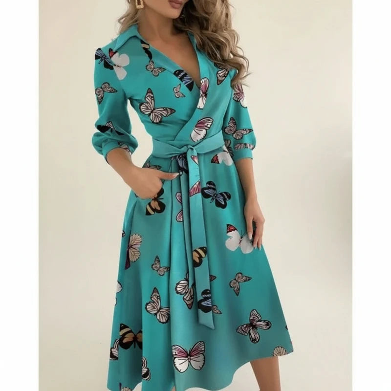 Women's Belted Wrap Midi Dress