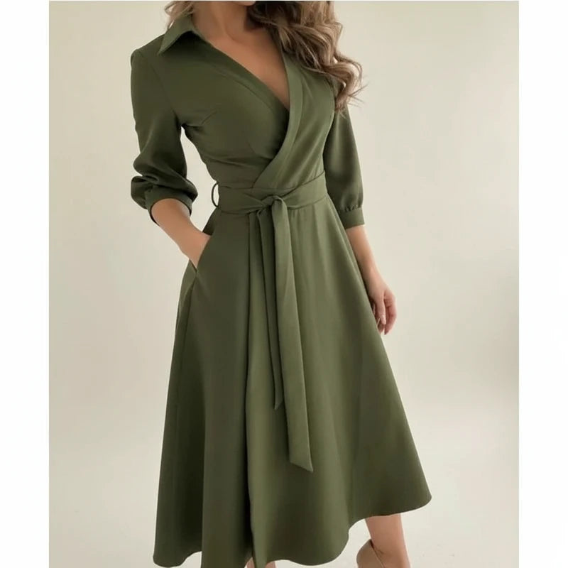 Women's Belted Wrap Midi Dress