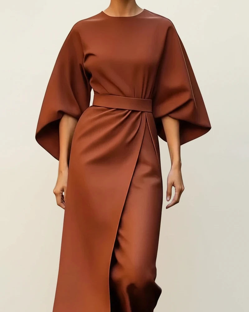 Women's Belted Wrap Midi Dress