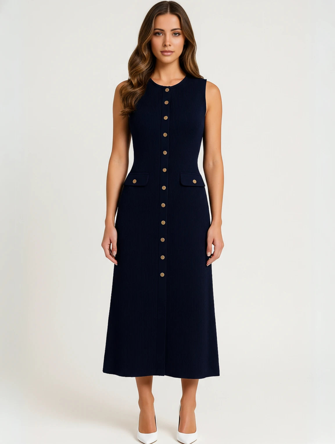 Women's Button-Front A-Line Midi Dress