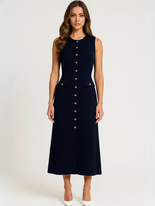 Women's Button-Front A-Line Midi Dress