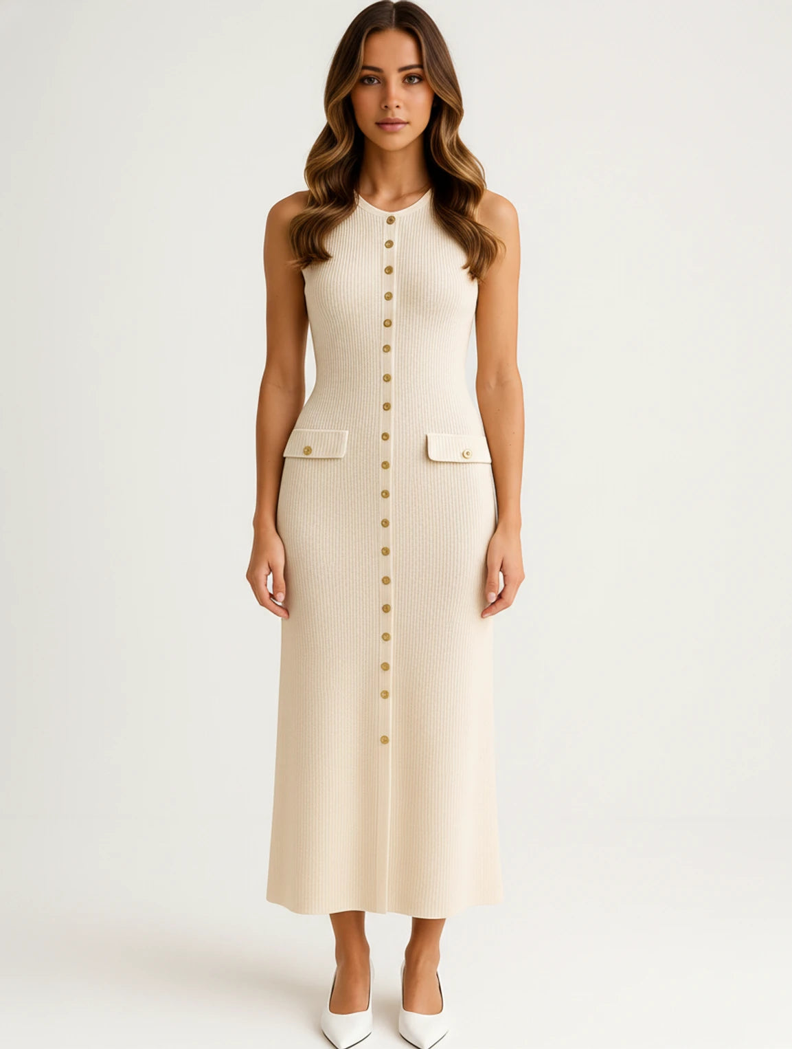 Women's Button-Front A-Line Midi Dress