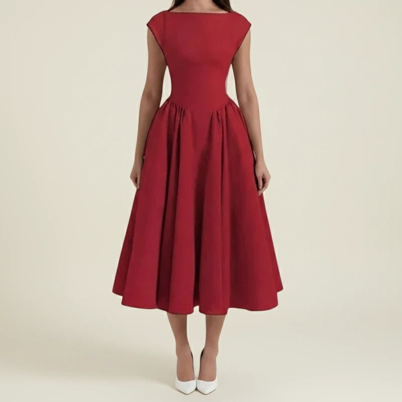 Women's Cap Sleeve A-Line Midi Dress