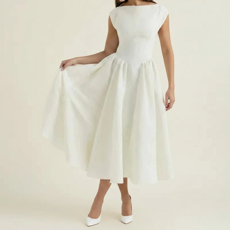 Women's Cap Sleeve A-Line Midi Dress