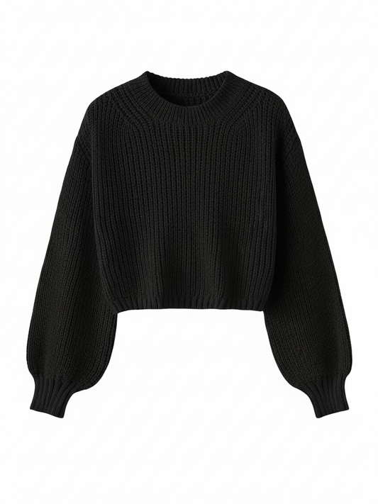 Women's Cropped Sweater with Balloon Sleeves