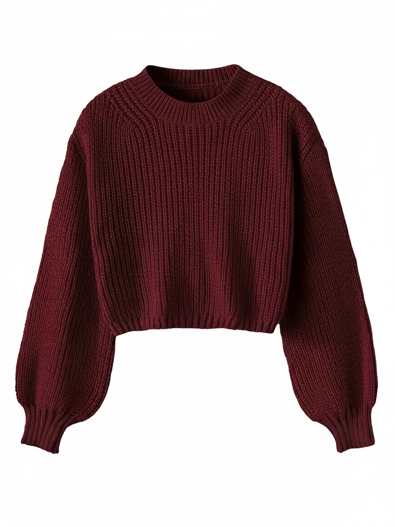 Women's Cropped Sweater with Balloon Sleeves