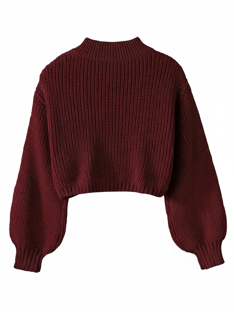 Women's Cropped Sweater with Balloon Sleeves