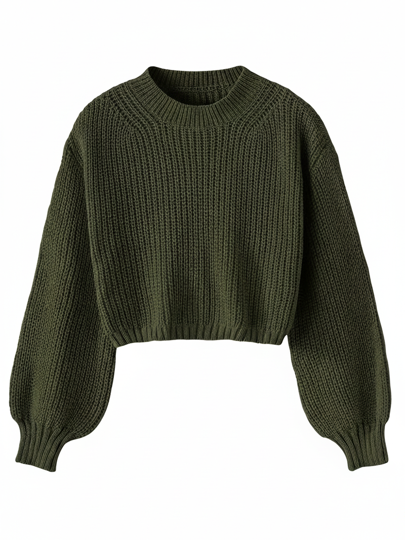 Women's Cropped Sweater with Balloon Sleeves