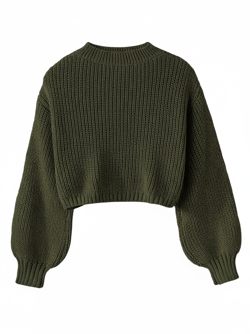 Women's Cropped Sweater with Balloon Sleeves