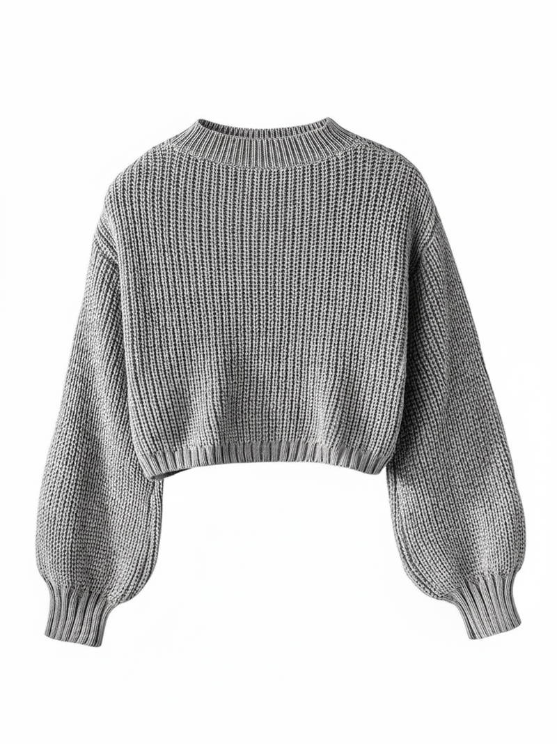 Women's Cropped Sweater with Balloon Sleeves